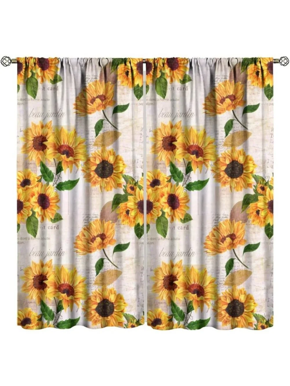 Rustic Vintage Sunflower Curtains | Farmhouse Yellow Floral Window Treatments